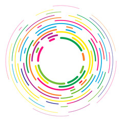 Vector modern creative backdrop of vivid multi colored curved elements.Multicolored decorative design halftone circle lines isolated on white.Circular abstract background.