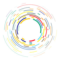 Vector modern creative backdrop of vivid multi colored curved elements.Multicolored decorative design halftone circle lines isolated on white.Circular abstract background.