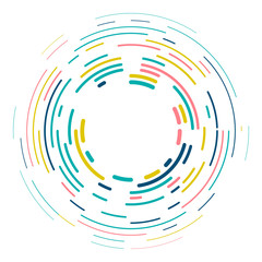 Vector modern creative backdrop of vivid multi colored curved elements.Multicolored decorative design halftone circle lines isolated on white.Circular abstract background.