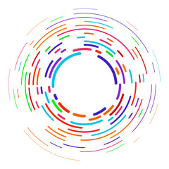 Vector modern creative backdrop of vivid multi colored curved elements.Multicolored decorative design halftone circle lines isolated on white.Circular abstract background.
