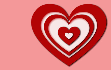 Decorative Valentines Day heart. Abstract, red background. Symbol of love and romance  
