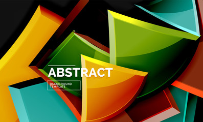 Glossy mosaic style geometric shapes - squares and triangles on black