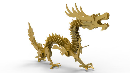 3D render - golden dragon cutout model