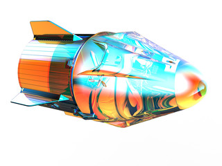 3D rendering - glass space rocket