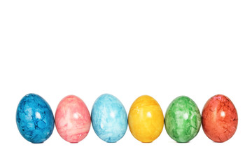 Easter eggs in a row isolated on white background