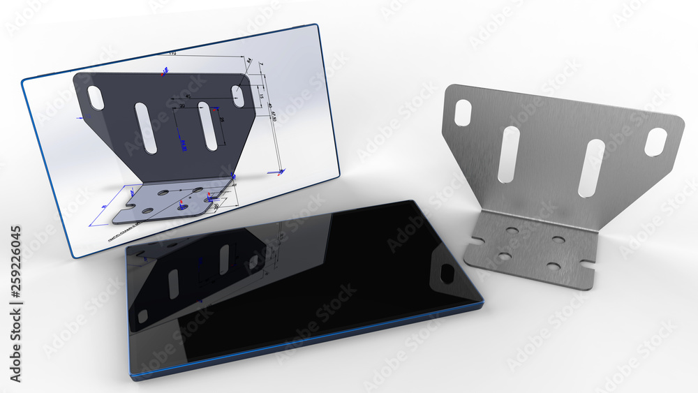 Poster 3d rendering - cad of a sheet metal part
