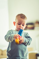 Cute baby playing with blocks  toys