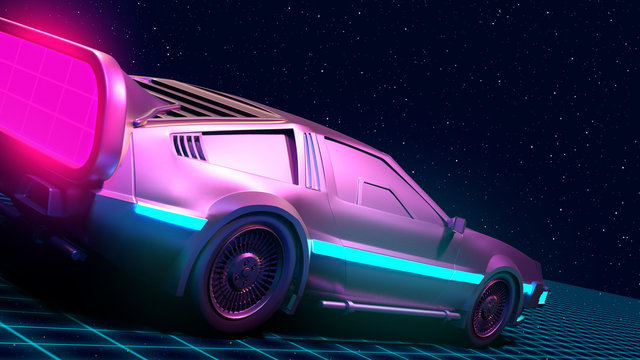 3D Render, Future Car Back To The 80's Retrowave