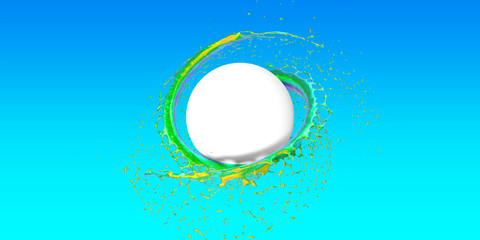 3D Render, splash ink liquid metal in cicle white background blue