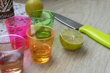 Shots of tequila (Mexican tequila, Guadalajara)