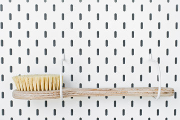 Zero waste bathroom accessories, natural sisal brush. Eco body, showers brush. Copy space. white background