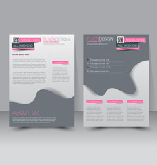Flyer template. Business brochure. Editable A4 poster for design, education, presentation, website, magazine cover. Pink, grey and silver color.