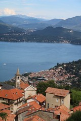 Fototapeta na wymiar View from Levo to Stresa at Lake Maggiore Italy