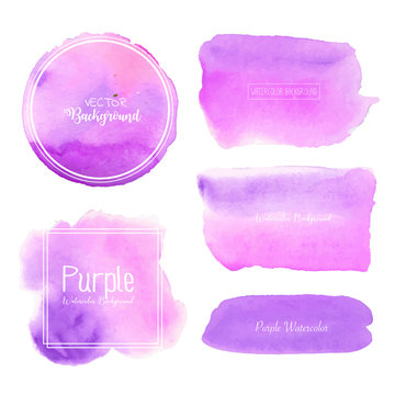 Purple Watercolor Background, Pastel Watercolor Logo, Vector Illustration.