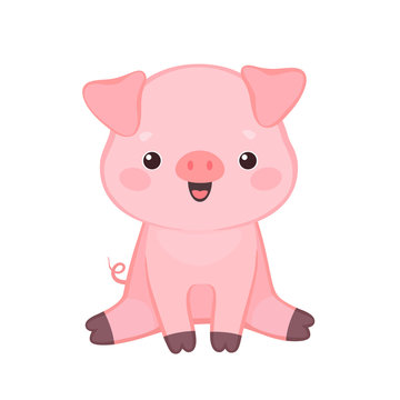 Illustration of cute cartoon pig sitting and smiling