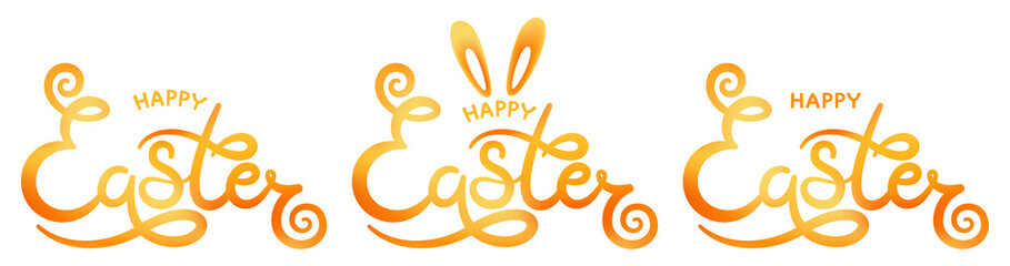 Set of hand sketched Happy Easter text as Pascha logotype, icon and bange. Vector illustration.