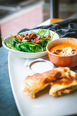Panini and Tomato Soup with Spinach Salad