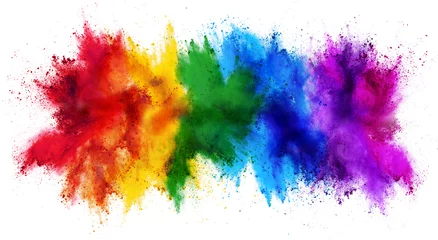 Gordijnen kleurrijke regenboog holi verf kleur poeder explosie geïsoleerd wit breed panorama achtergrond © stockphoto-graf