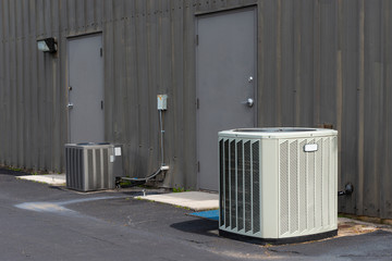 Commercial Air Conditioners Outside Aging Office Complex