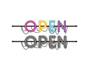 open label in neon light isolated icon