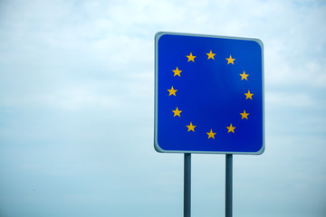 Empty border sign. Space for text. Concept of crossing borders, traveling and entering European Union