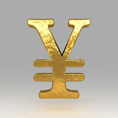 Gold Yuan sign. Realistic 3d rendering