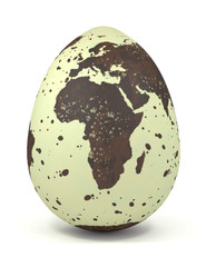 Quail egg with map of Africa and Europe. 3d rendering on white isolated background