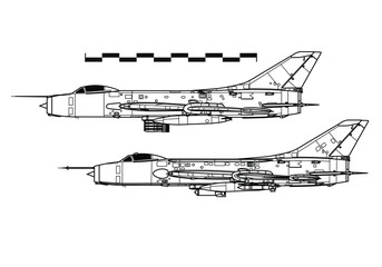 Sukhoi Su-7 Fitter. Outline drawing