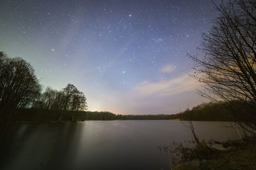 On the shore of a lake at cold starry night