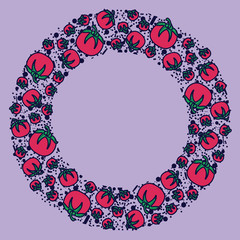Tomato vector circle pattern. Funny doodle healthy food on a light background.