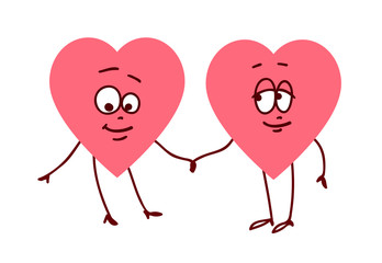 Pair of hearts holding hands. Concept of friendship love support and help.
