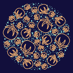 Tomato vector circle pattern. Funny doodle healthy food on a dark background.