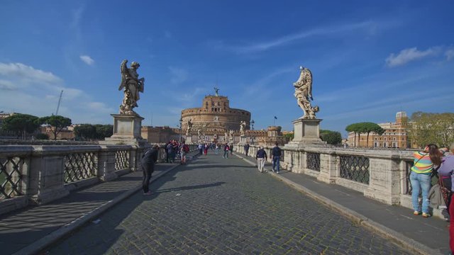 Day timelapse of Castel Sant'Angelo From sant angelo bridge, Rome, Italy