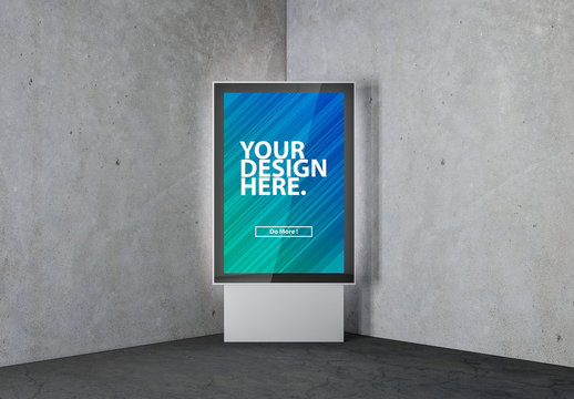 Digital Kiosk in a Gray Room Mockup