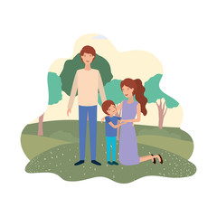 Obraz na płótnie Canvas couple of parents with son in landscape avatar