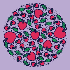 Apple vector circle pattern. Funny doodle healthy food on a light background.