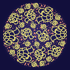 cloudberry vector circle pattern. Funny doodle healthy food on a dark background.