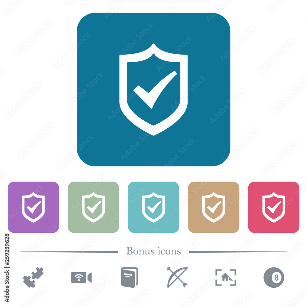 Poster active shield flat icons on color rounded square backgrounds