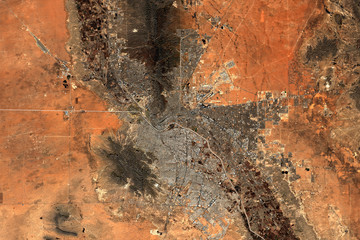 El Paso in USA and Ciudad Juarez in Mexico seen from space - contains modified Copernicus Sentinel...