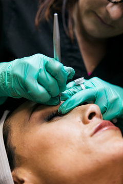 Spa: Female Undergoes Microblading Treatment Permanent Makeup