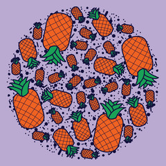 Pineapple vector circle pattern. Funny doodle healthy food on a light background
