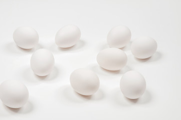 White egg. Raw eggs on white background.