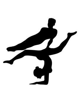 team 2 freunde paar p&auml;rchen liebe mann gymnastik sport turnen ballette m&auml;dchen frau weiblich tunerin silhouette logo clipart yoga verein