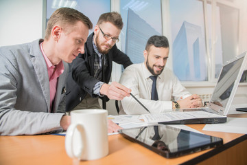 Office teamwork situation. Group of people and daily general tasks in workspace 