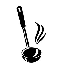 Kitchen ladle soup smoke cook icon, simple style