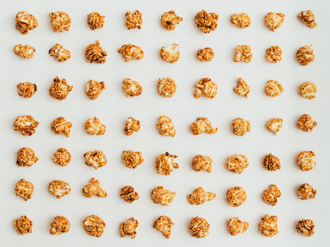 Popcorn kernels on white background
