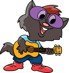 Cartoon cat playing guitar and singing vector illustration