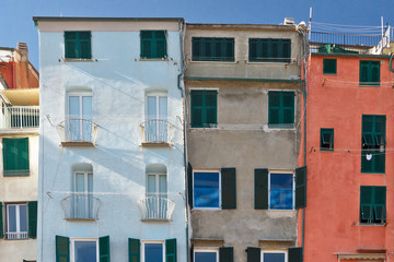 colored facade of houses on the seafront of Portovenere in Italy