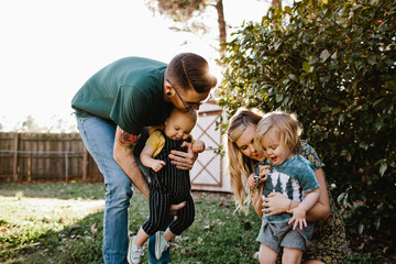 Happy family in their backyard