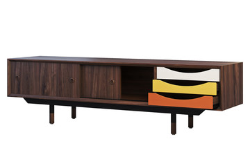 TV cabinet with retractable shelves. 3d render